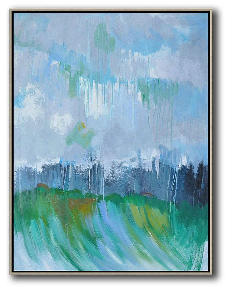 Abstract Painting Extra Large Canvas Art,Oversized Abstract Landscape Painting,Large Abstract Wall Art,Violet Ash,Dark Blue,Green .etc